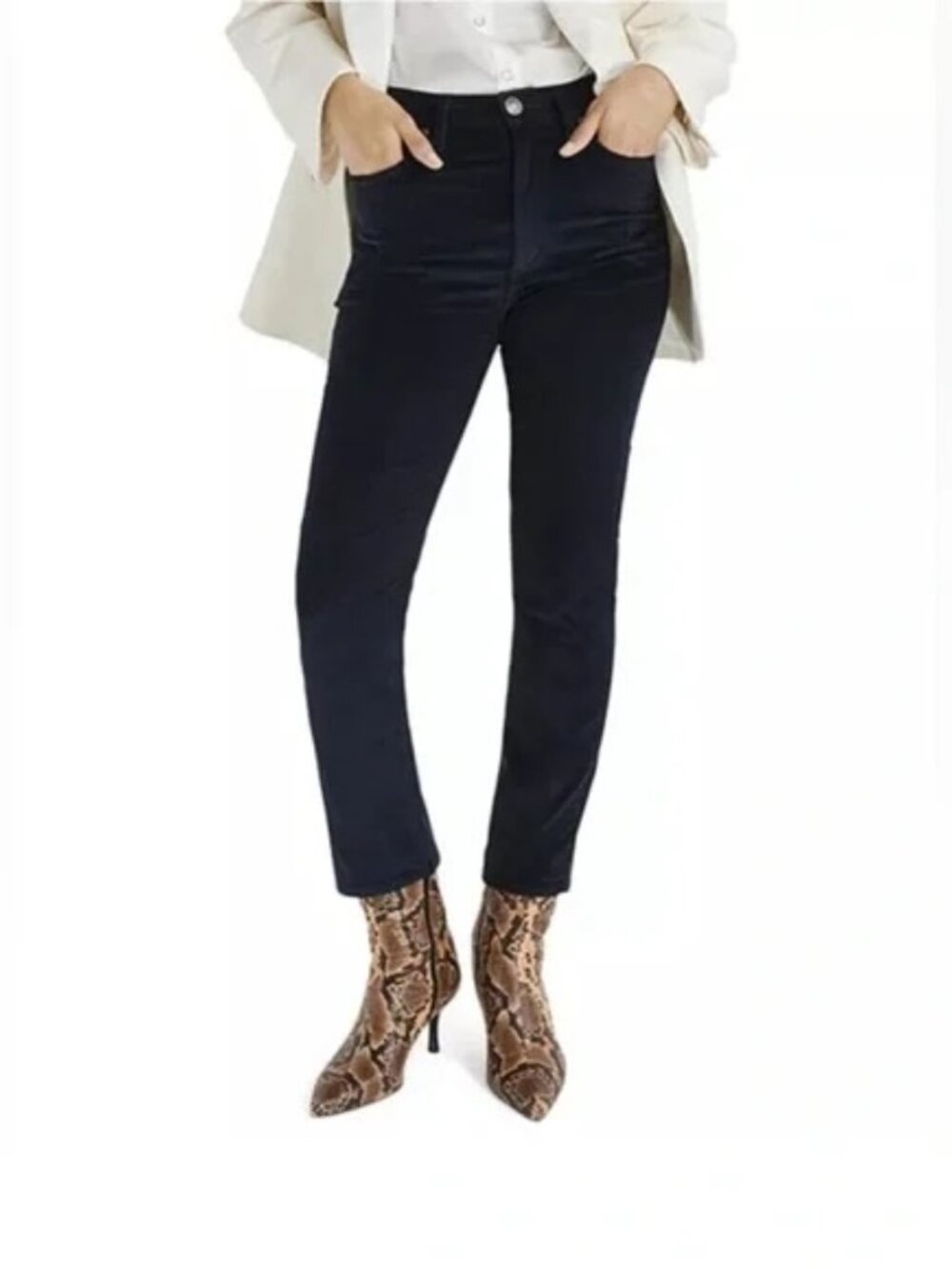 Rag & Bone Wren High-Waisted Slim Straight Dark Navy Corduroy Pants